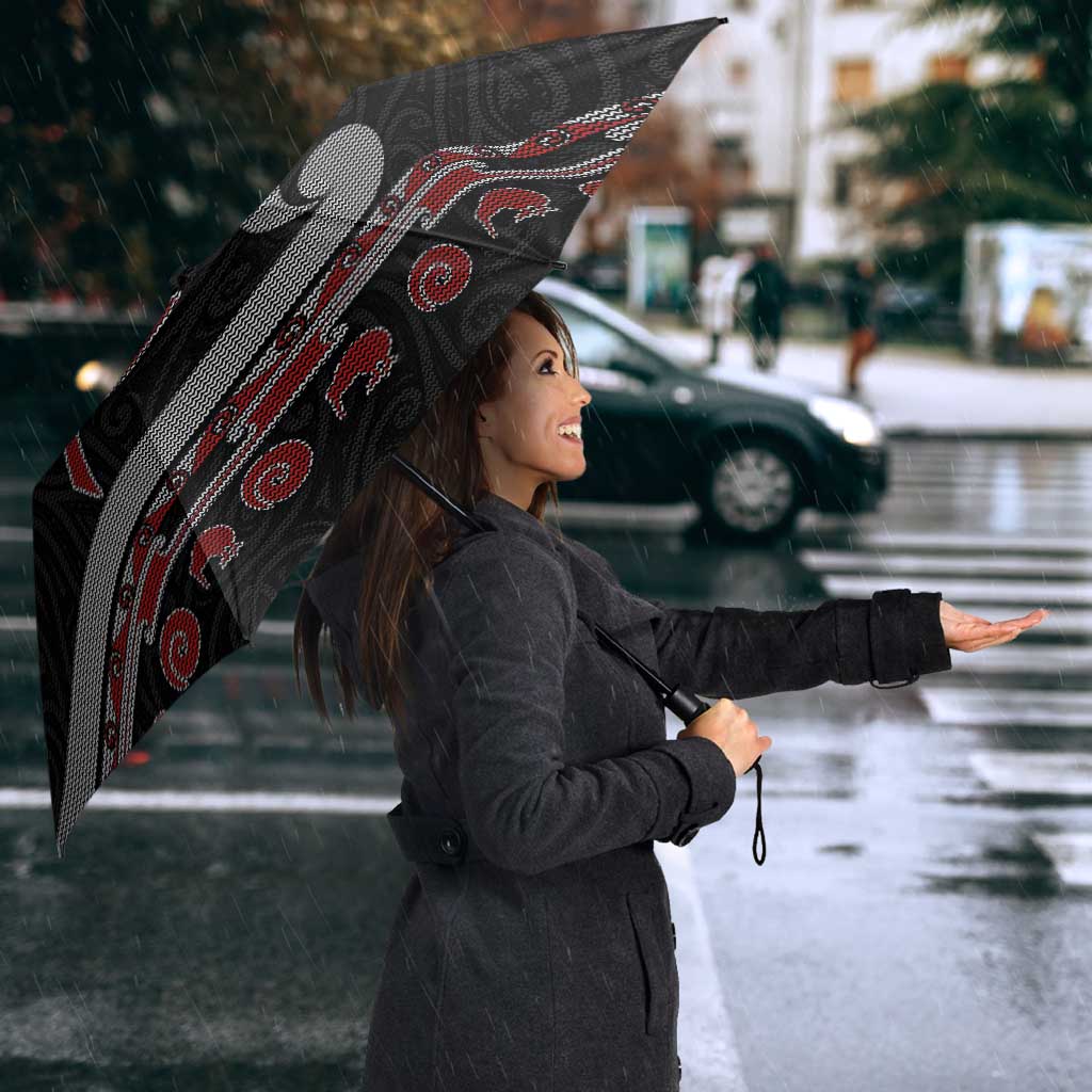New Zealand Christmas Umbrella Meri Kirihimete Silver Fern Knit Style Red Color - Polynesian Pride