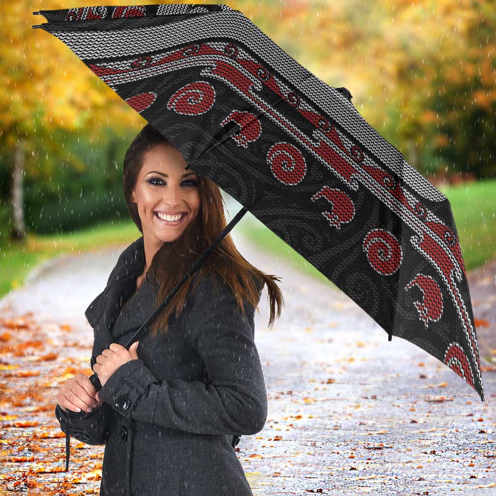 New Zealand Christmas Umbrella Meri Kirihimete Silver Fern Knit Style Red Color - Polynesian Pride
