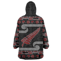 New Zealand Christmas Wearable Blanket Hoodie Meri Kirihimete Silver Fern Knit Style Red Color LT03 - Polynesian Pride