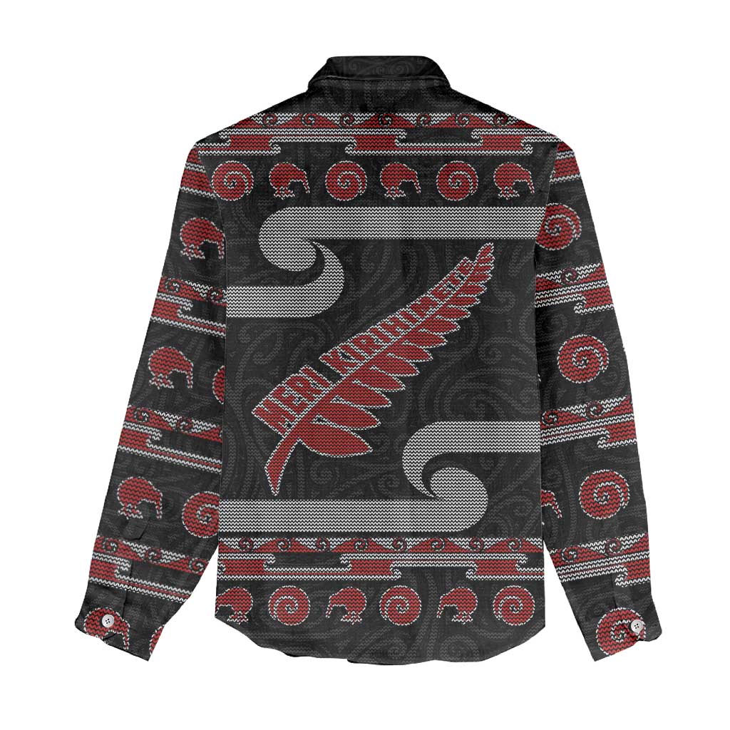 New Zealand Christmas Women Casual Shirt Meri Kirihimete Silver Fern Knit Style Red Color LT03 - Polynesian Pride