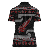 New Zealand Christmas Women Polo Shirt Meri Kirihimete Silver Fern Knit Style Red Color LT03 - Polynesian Pride