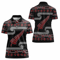 New Zealand Christmas Women Polo Shirt Meri Kirihimete Silver Fern Knit Style Red Color LT03 - Polynesian Pride