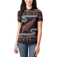 New Zealand Christmas Women Polo Shirt Meri Kirihimete Silver Fern Knit Style Red Color LT03 - Polynesian Pride