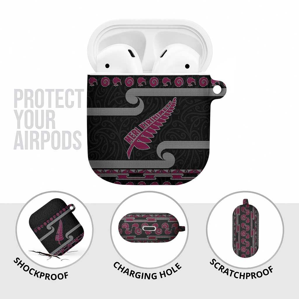 New Zealand Christmas AirPods Case Meri Kirihimete Silver Fern Knit Style Pink Color LT03 - Polynesian Pride