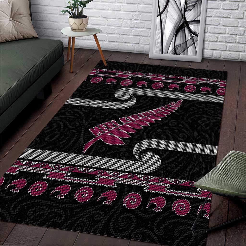 New Zealand Christmas Area Rug Meri Kirihimete Silver Fern Knit Style Pink Color LT03 Pink - Polynesian Pride