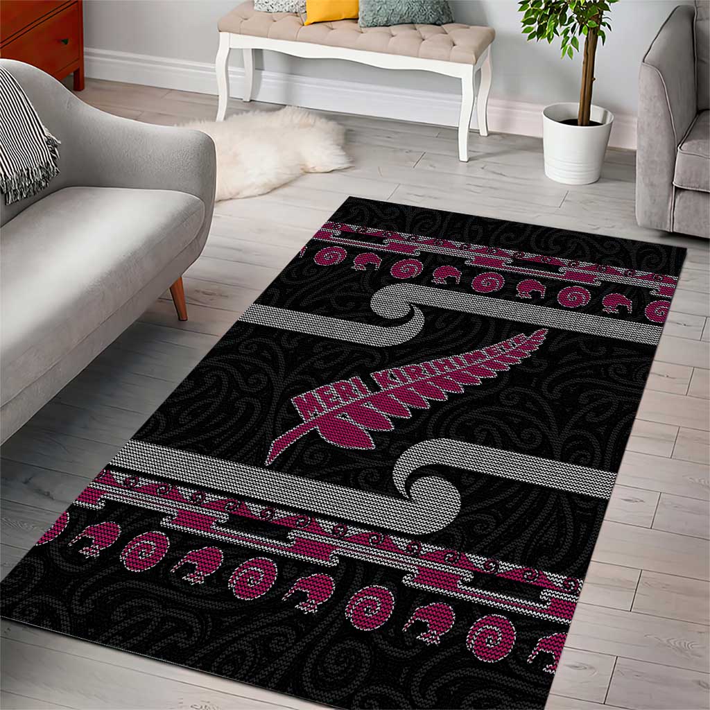 New Zealand Christmas Area Rug Meri Kirihimete Silver Fern Knit Style Pink Color LT03 - Polynesian Pride