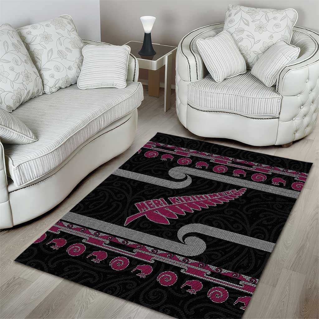 New Zealand Christmas Area Rug Meri Kirihimete Silver Fern Knit Style Pink Color LT03 - Polynesian Pride