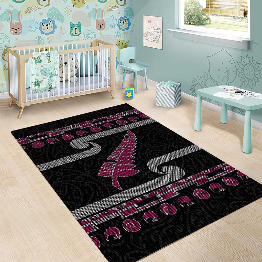 New Zealand Christmas Area Rug Meri Kirihimete Silver Fern Knit Style Pink Color LT03 - Polynesian Pride