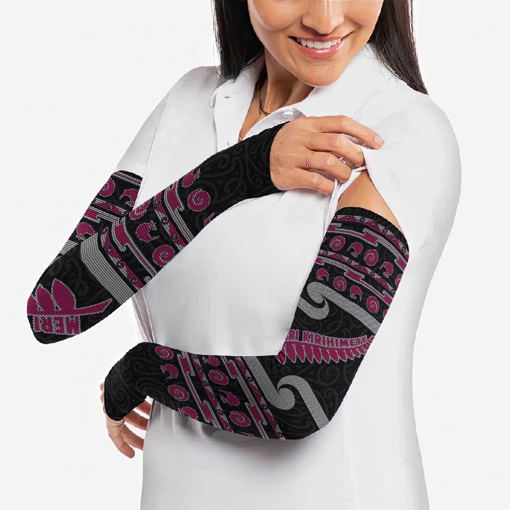 New Zealand Christmas Arm Sleeves Meri Kirihimete Silver Fern Knit Style Pink Color LT03 - Polynesian Pride