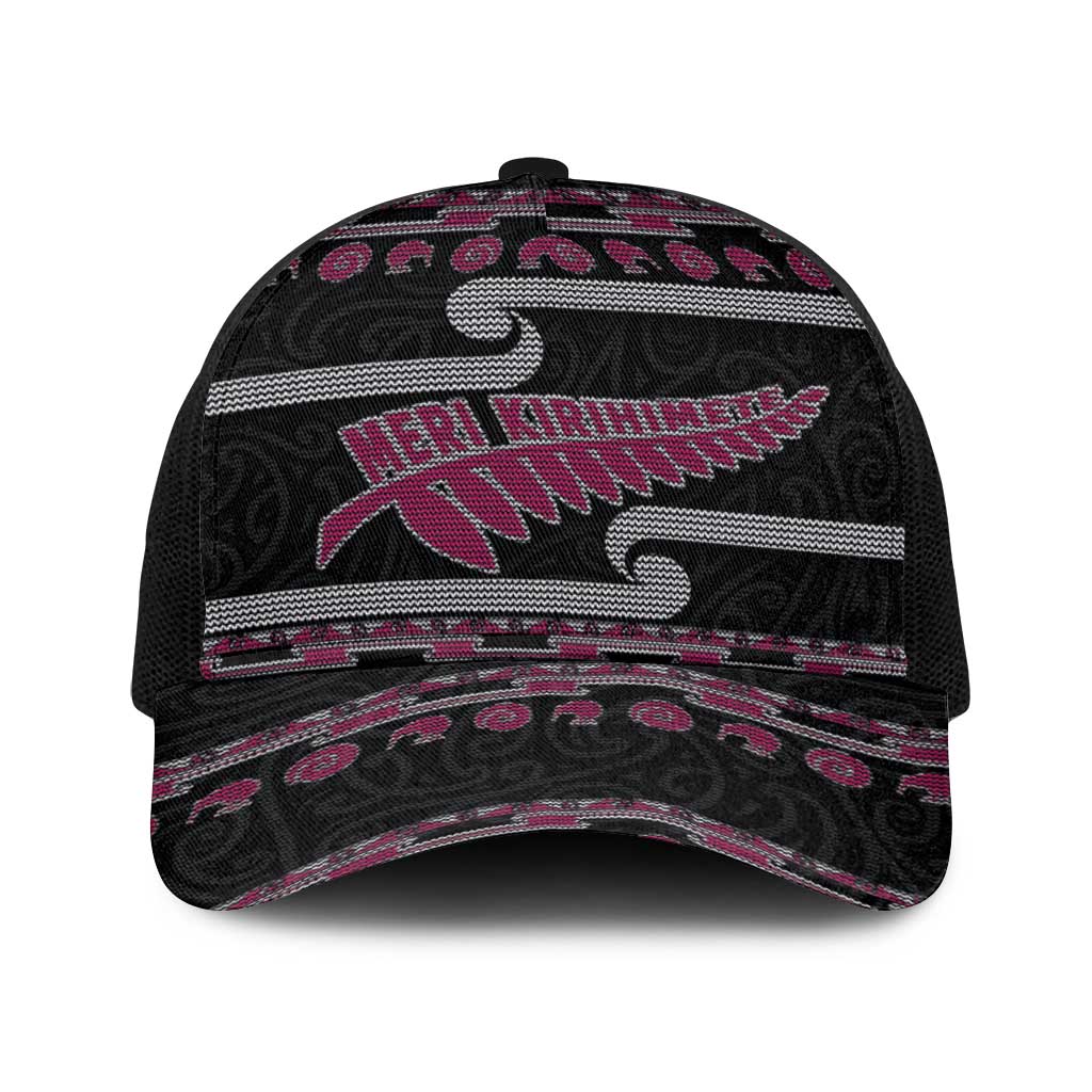 New Zealand Christmas Baseball Net Cap Meri Kirihimete Silver Fern Knit Style Pink Color - Polynesian Pride