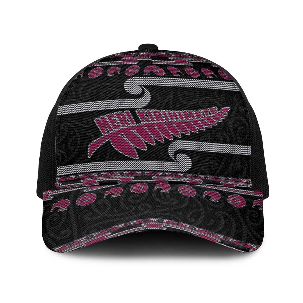 New Zealand Christmas Baseball Net Cap Meri Kirihimete Silver Fern Knit Style Pink Color - Polynesian Pride