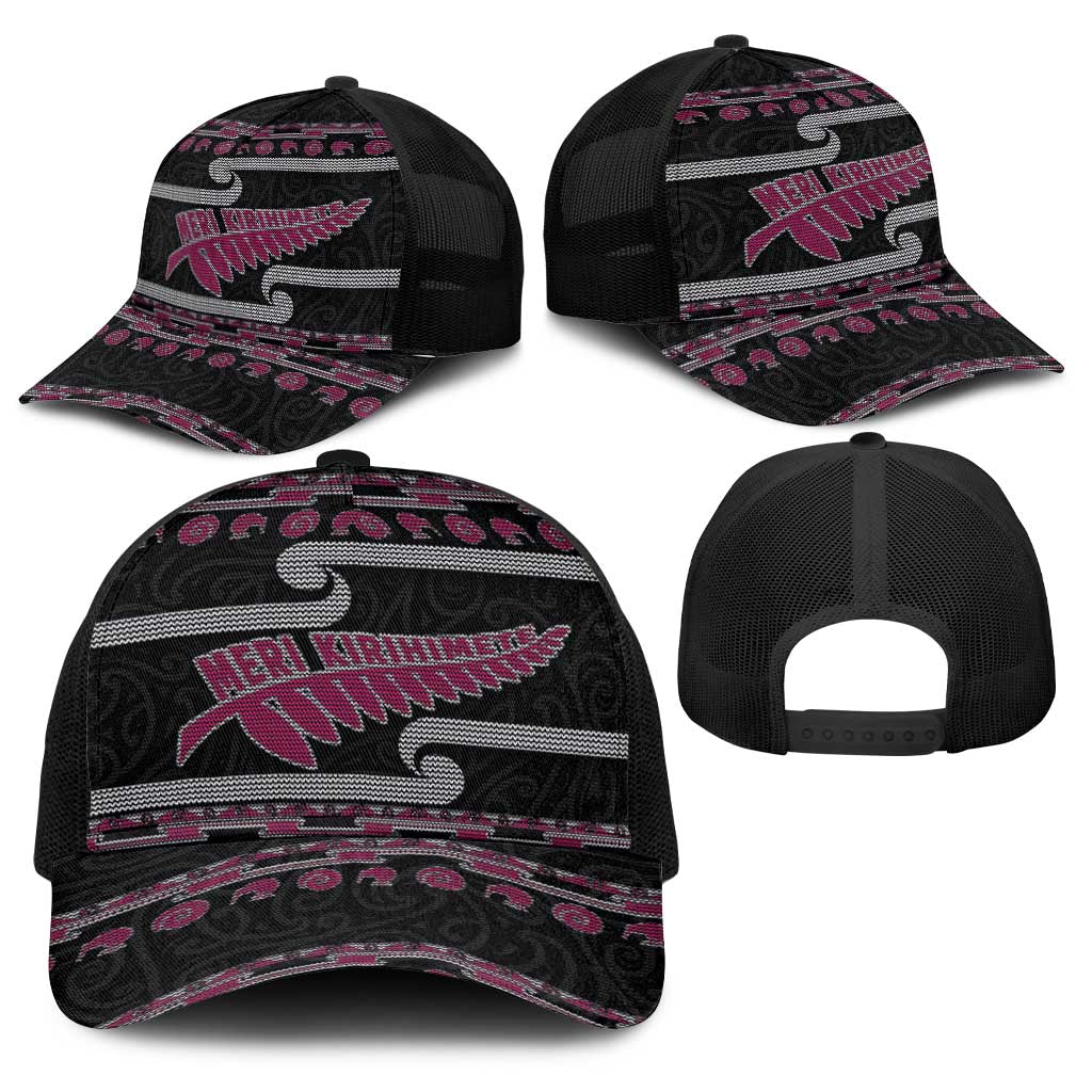 New Zealand Christmas Baseball Net Cap Meri Kirihimete Silver Fern Knit Style Pink Color - Polynesian Pride