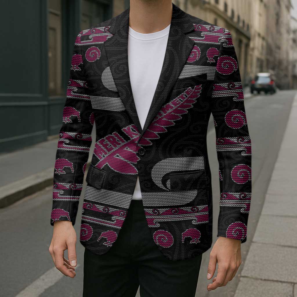 New Zealand Christmas Blazer Meri Kirihimete Silver Fern Knit Style Pink Color - Polynesian Pride