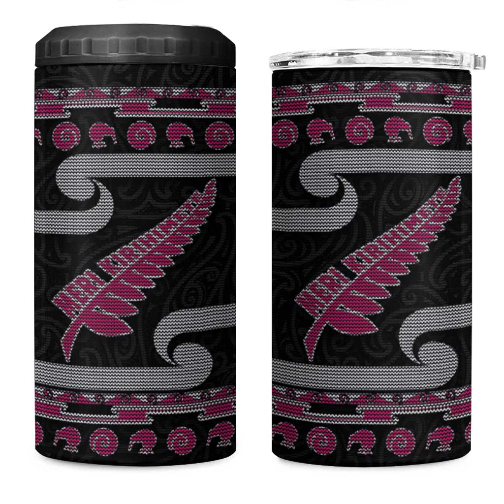 New Zealand Christmas 4 in 1 Can Cooler Tumbler Meri Kirihimete Silver Fern Knit Style Pink Color LT03 One Size: 16 oz Pink - Polynesian Pride