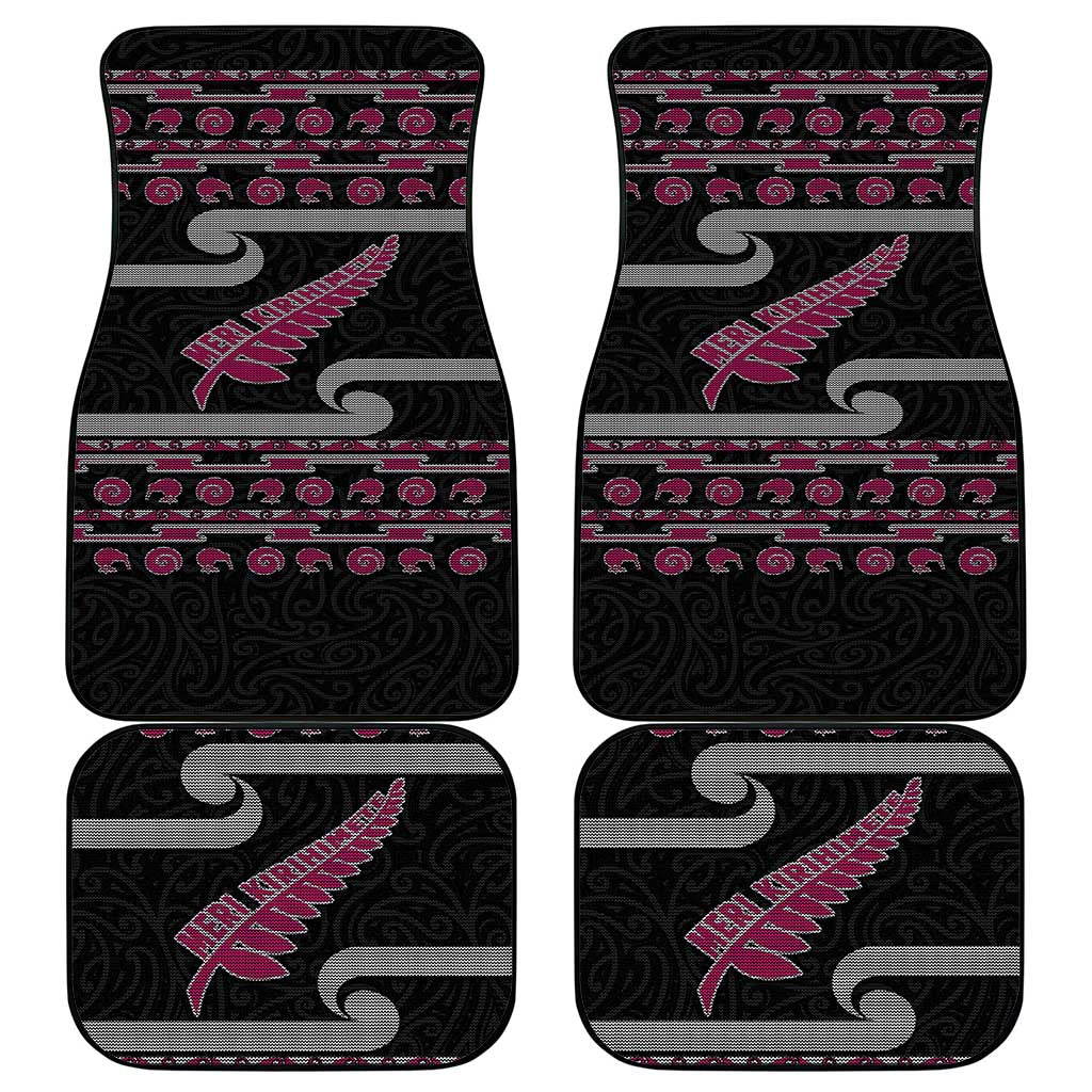 New Zealand Christmas Car Mats Meri Kirihimete Silver Fern Knit Style Pink Color LT03 - Polynesian Pride