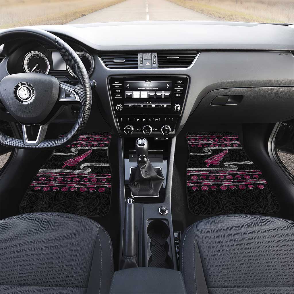 New Zealand Christmas Car Mats Meri Kirihimete Silver Fern Knit Style Pink Color LT03 Set 2pcs - Front Pink - Polynesian Pride