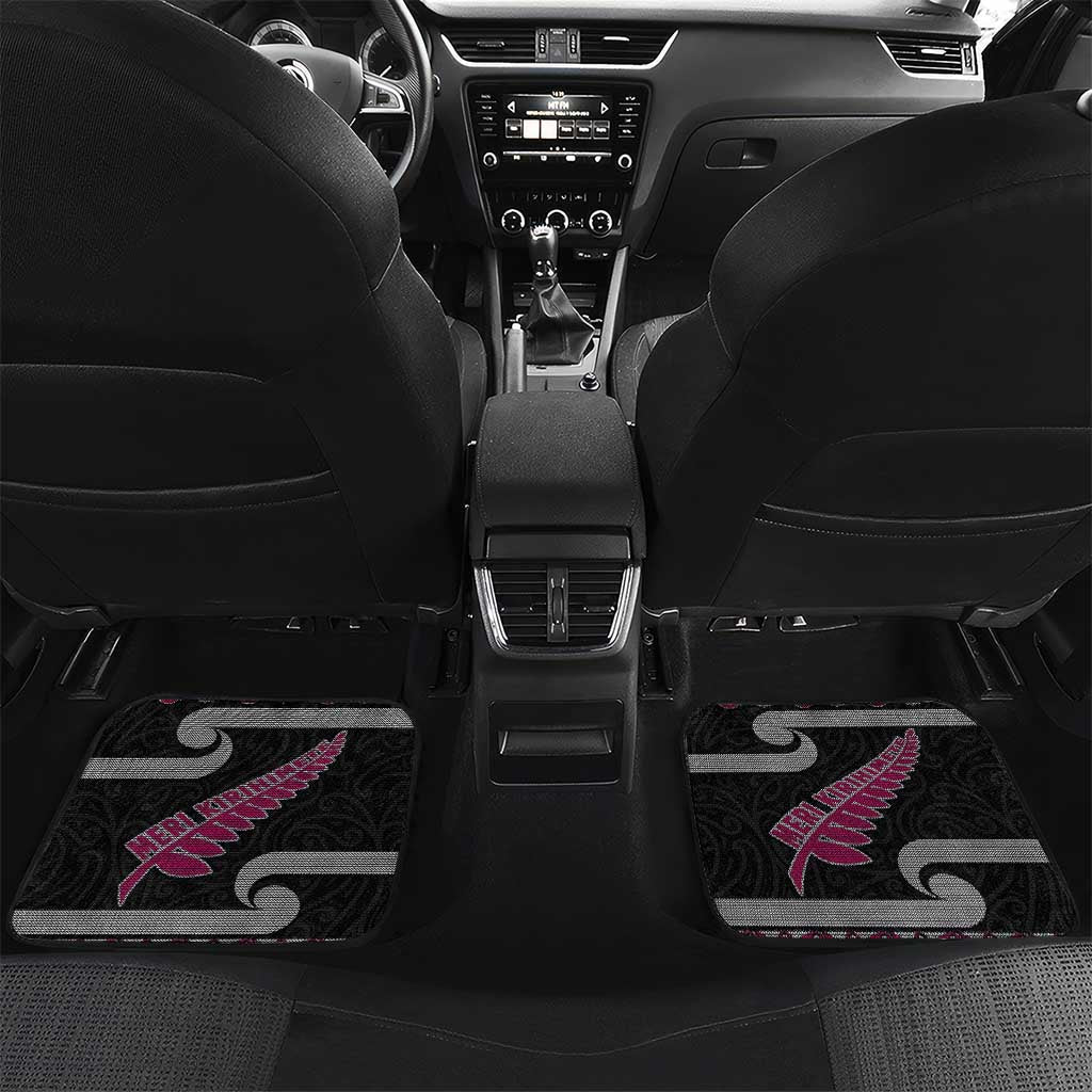 New Zealand Christmas Car Mats Meri Kirihimete Silver Fern Knit Style Pink Color LT03 Set 2pcs - Back Pink - Polynesian Pride