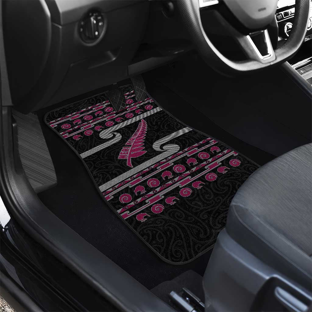 New Zealand Christmas Car Mats Meri Kirihimete Silver Fern Knit Style Pink Color LT03 - Polynesian Pride