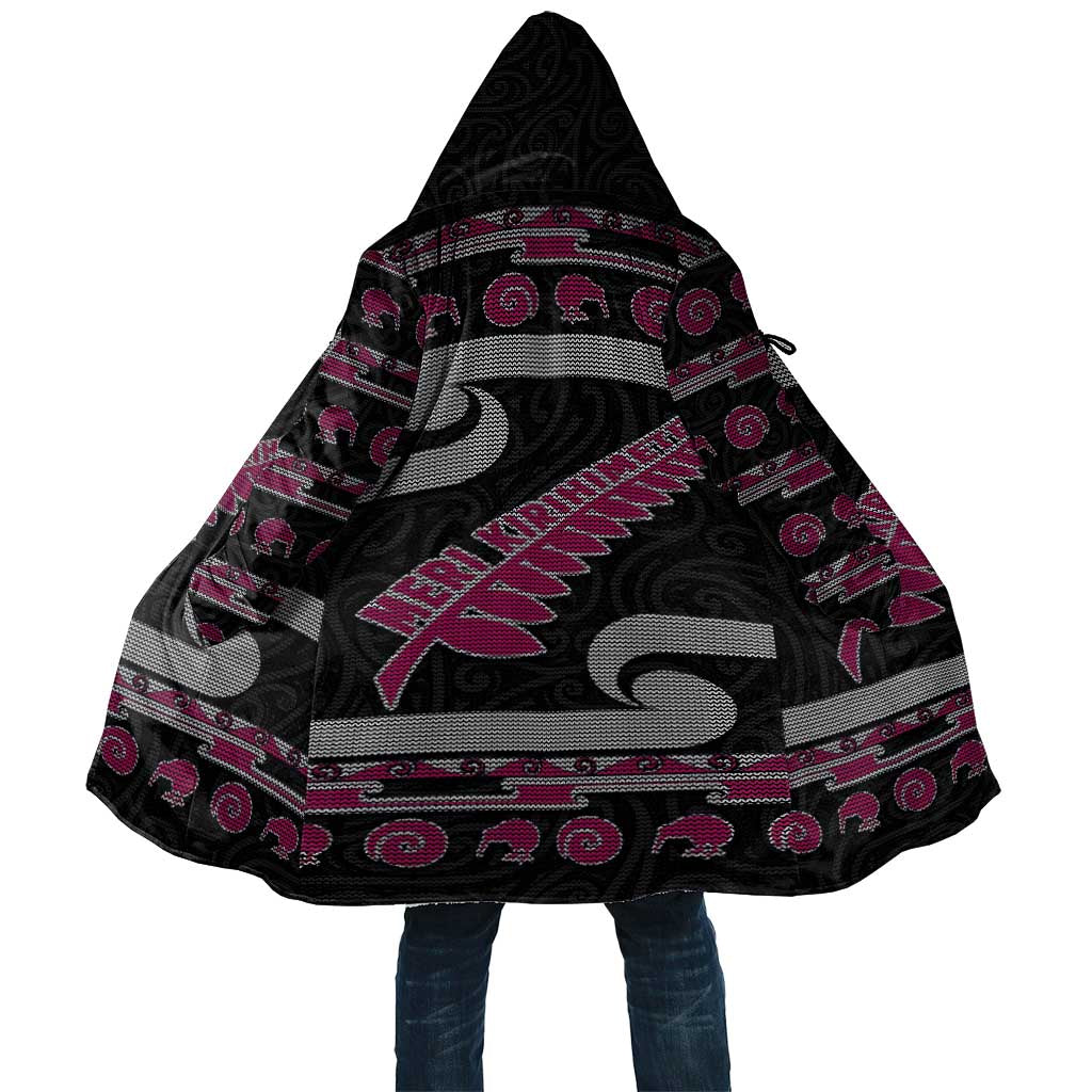 New Zealand Christmas Cloak Meri Kirihimete Silver Fern Knit Style Pink Color LT03 Unisex Pink - Polynesian Pride