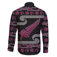 New Zealand Christmas Family Matching Long Sleeve Bodycon Dress and Hawaiian Shirt Meri Kirihimete Silver Fern Knit Style Pink Color LT03 - Polynesian Pride