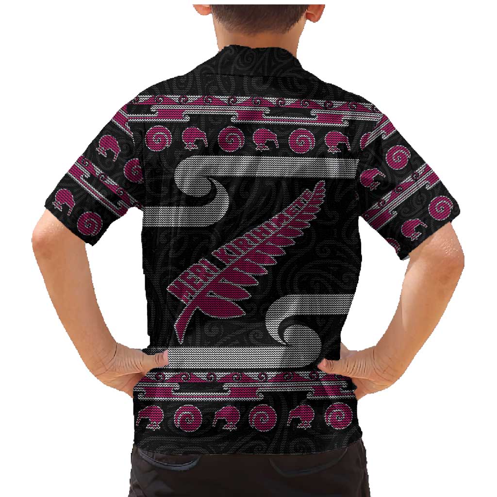 New Zealand Christmas Family Matching Mermaid Dress and Hawaiian Shirt Meri Kirihimete Silver Fern Knit Style Pink Color LT03 - Polynesian Pride