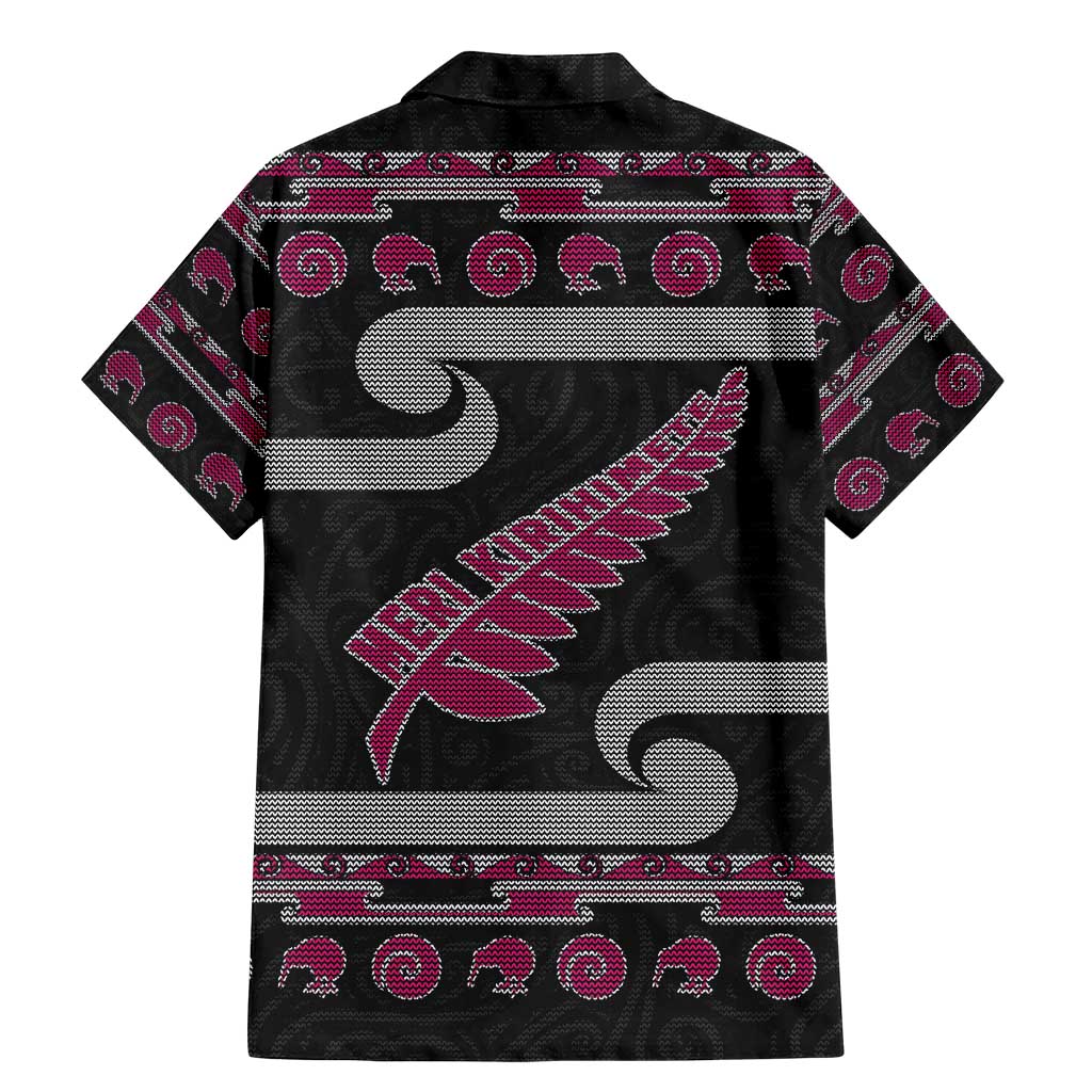 New Zealand Christmas Family Matching Mermaid Dress and Hawaiian Shirt Meri Kirihimete Silver Fern Knit Style Pink Color LT03 - Polynesian Pride