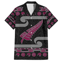 New Zealand Christmas Family Matching Off Shoulder Maxi Dress and Hawaiian Shirt Meri Kirihimete Silver Fern Knit Style Pink Color LT03 Dad's Shirt - Short Sleeve Pink - Polynesian Pride