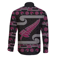 New Zealand Christmas Family Matching Short Sleeve Bodycon Dress and Hawaiian Shirt Meri Kirihimete Silver Fern Knit Style Pink Color LT03 - Polynesian Pride