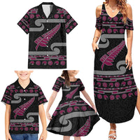 New Zealand Christmas Family Matching Summer Maxi Dress and Hawaiian Shirt Meri Kirihimete Silver Fern Knit Style Pink Color LT03 - Polynesian Pride