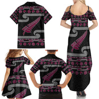 New Zealand Christmas Family Matching Summer Maxi Dress and Hawaiian Shirt Meri Kirihimete Silver Fern Knit Style Pink Color LT03 - Polynesian Pride