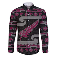 New Zealand Christmas Family Matching Summer Maxi Dress and Hawaiian Shirt Meri Kirihimete Silver Fern Knit Style Pink Color LT03 Dad's Shirt - Long Sleeve Pink - Polynesian Pride