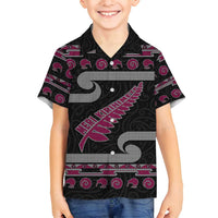 New Zealand Christmas Family Matching Summer Maxi Dress and Hawaiian Shirt Meri Kirihimete Silver Fern Knit Style Pink Color LT03 Son's Shirt Pink - Polynesian Pride