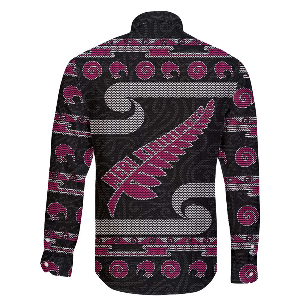 New Zealand Christmas Family Matching Tank Maxi Dress and Hawaiian Shirt Meri Kirihimete Silver Fern Knit Style Pink Color LT03 - Polynesian Pride