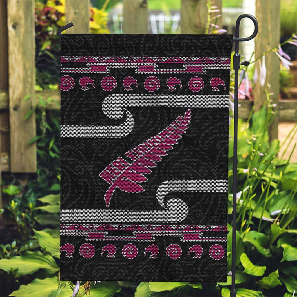 New Zealand Christmas Garden Flag Meri Kirihimete Silver Fern Knit Style Pink Color LT03 Garden Flag Pink - Polynesian Pride