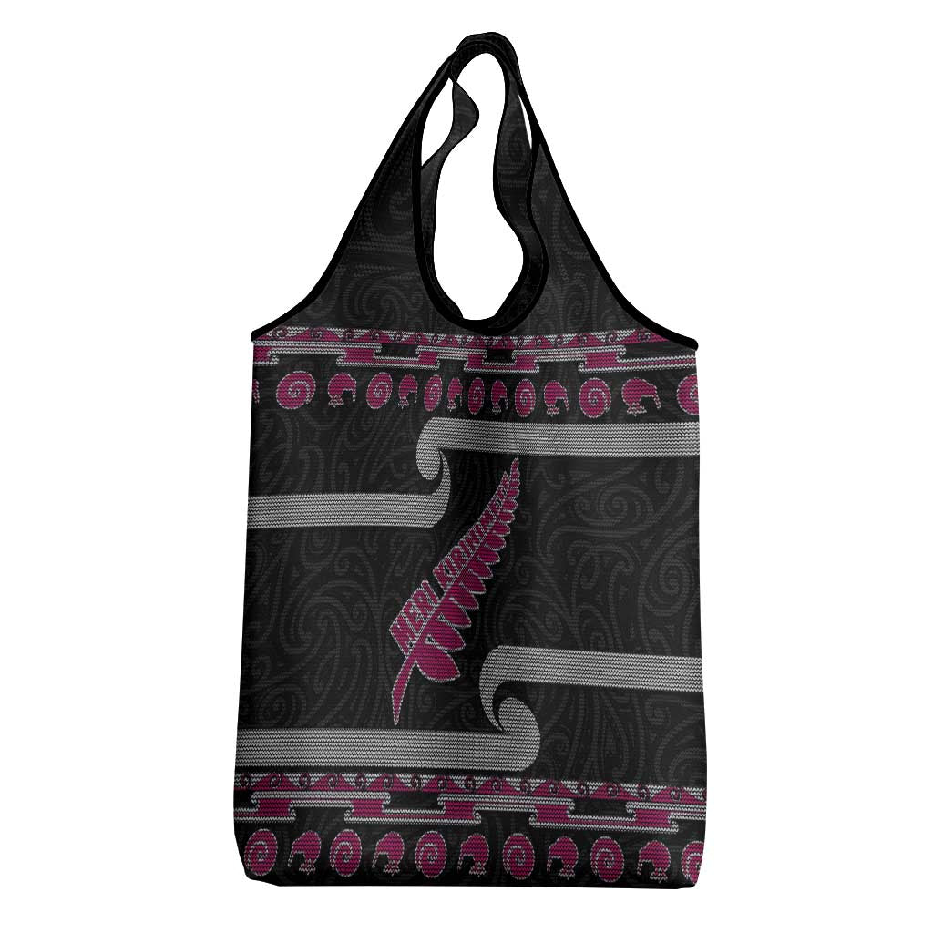 New Zealand Christmas Grocery Bag Meri Kirihimete Silver Fern Knit Style Pink Color LT03 - Polynesian Pride