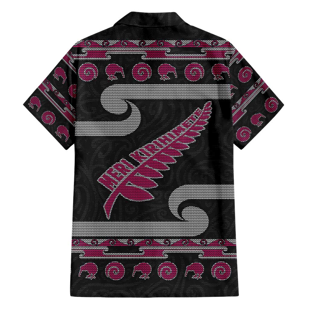 New Zealand Christmas Hawaiian Shirt Meri Kirihimete Silver Fern Knit Style Pink Color LT03 - Polynesian Pride