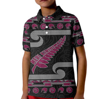 New Zealand Christmas Kid Polo Shirt Meri Kirihimete Silver Fern Knit Style Pink Color LT03 Kid Pink - Polynesian Pride
