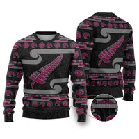 New Zealand Christmas Ugly Christmas Sweater Meri Kirihimete Silver Fern Knit Style Pink Color LT03 Pink - Polynesian Pride