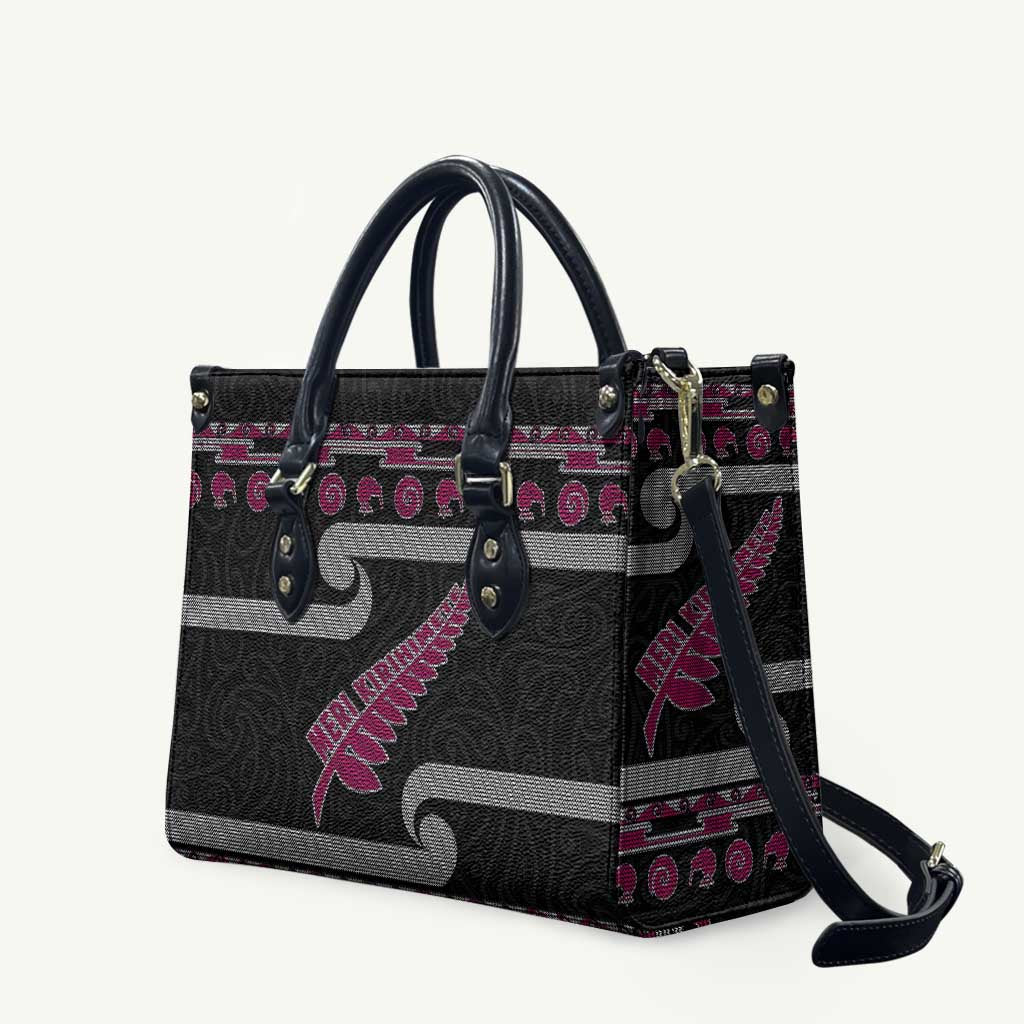 New Zealand Christmas Leather Bag Meri Kirihimete Silver Fern Knit Style Pink Color LT03 Pink - Polynesian Pride