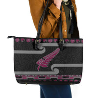 New Zealand Christmas Leather Tote Bag Meri Kirihimete Silver Fern Knit Style Pink Color LT03 - Polynesian Pride