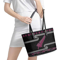 New Zealand Christmas Leather Tote Bag Meri Kirihimete Silver Fern Knit Style Pink Color LT03 - Polynesian Pride