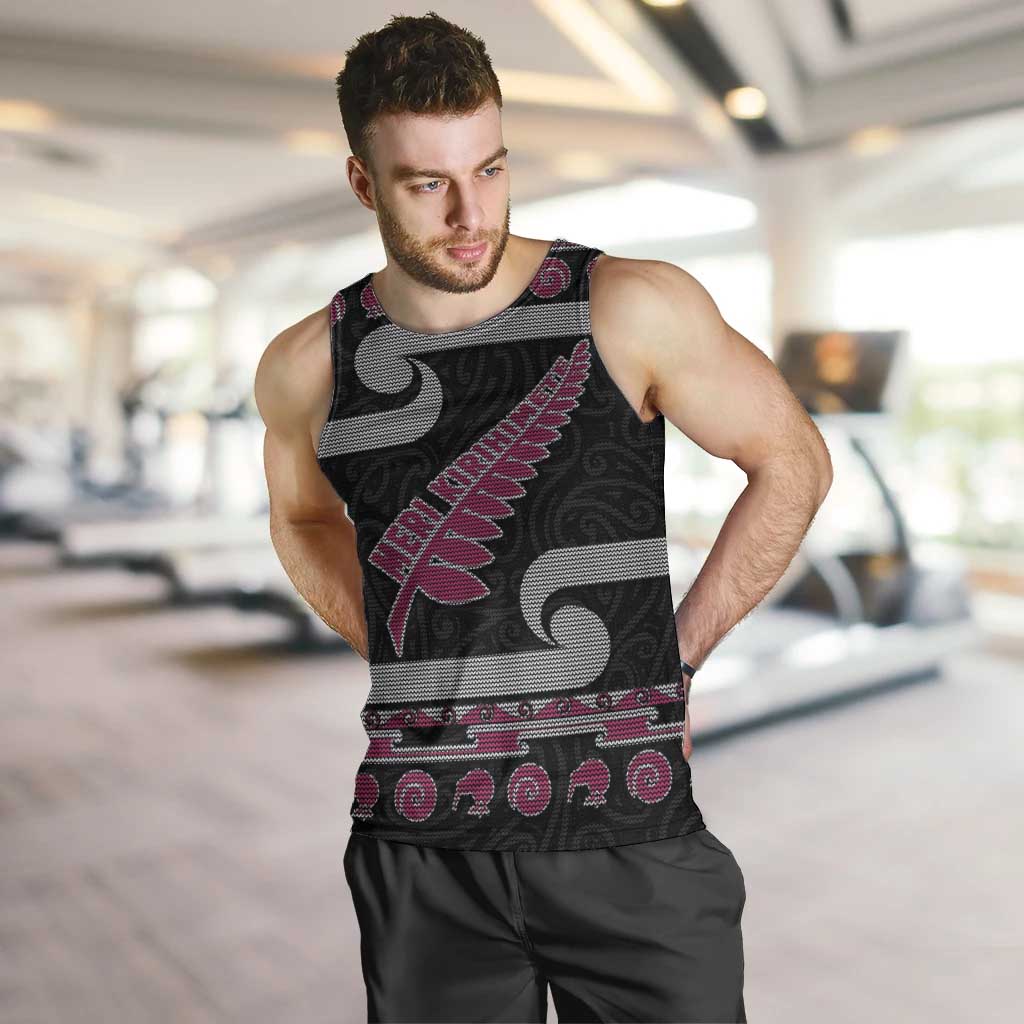New Zealand Christmas Men Tank Top Meri Kirihimete Silver Fern Knit Style Pink Color LT03 Pink - Polynesian Pride