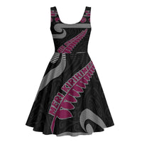 New Zealand Christmas Midi Dress Meri Kirihimete Silver Fern Knit Style Pink Color LT03 - Polynesian Pride