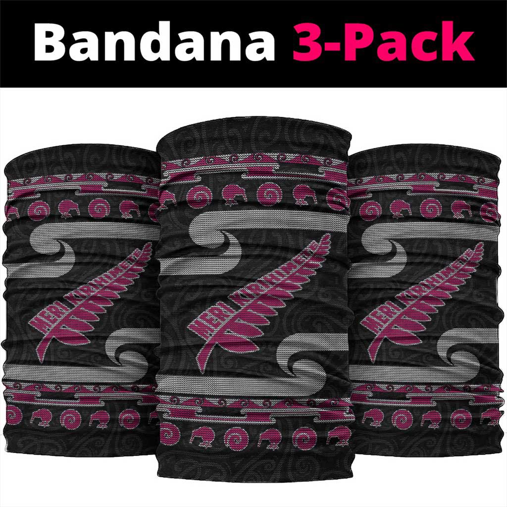 New Zealand Christmas Neck Gaiter Meri Kirihimete Silver Fern Knit Style Pink Color - Polynesian Pride