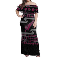 New Zealand Christmas Off Shoulder Maxi Dress Meri Kirihimete Silver Fern Knit Style Pink Color - Polynesian Pride