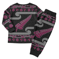 New Zealand Christmas Pajama Set Meri Kirihimete Silver Fern Knit Style Pink Color LT03 - Polynesian Pride