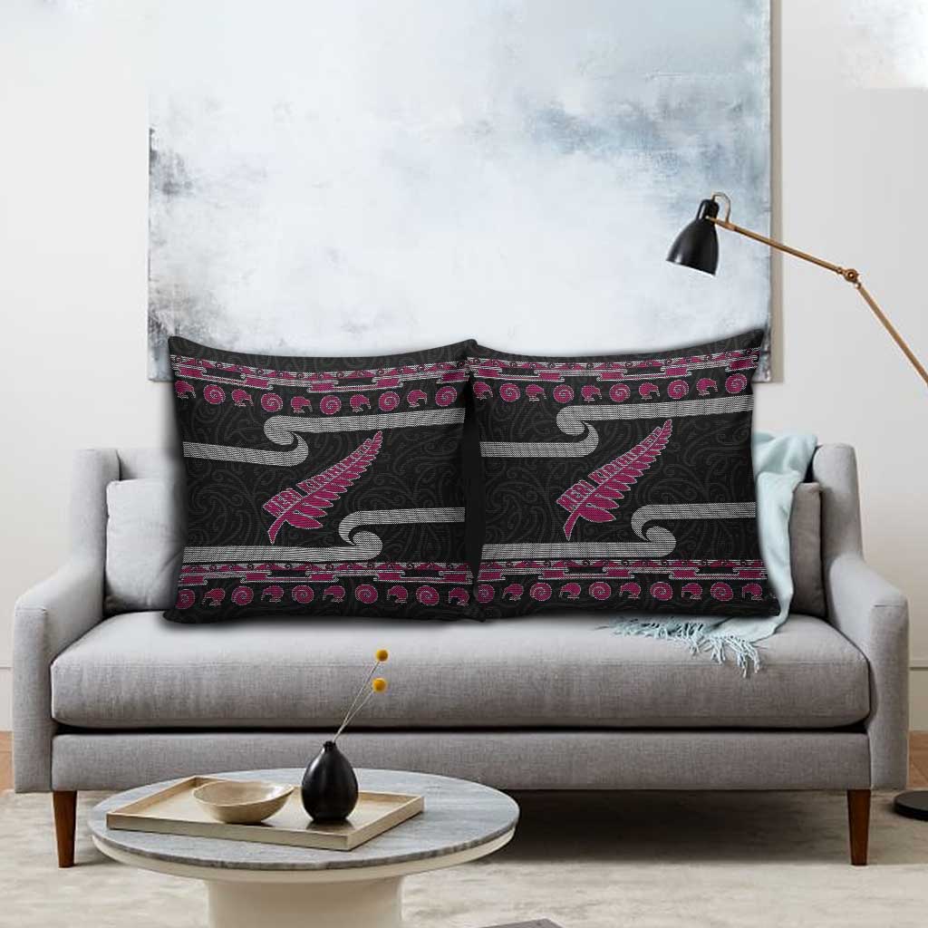 New Zealand Christmas Pillow Cover Meri Kirihimete Silver Fern Knit Style Pink Color LT03 - Polynesian Pride