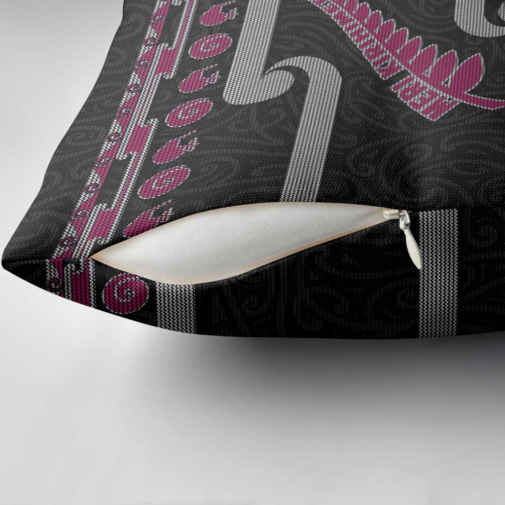 New Zealand Christmas Pillow Cover Meri Kirihimete Silver Fern Knit Style Pink Color LT03 - Polynesian Pride