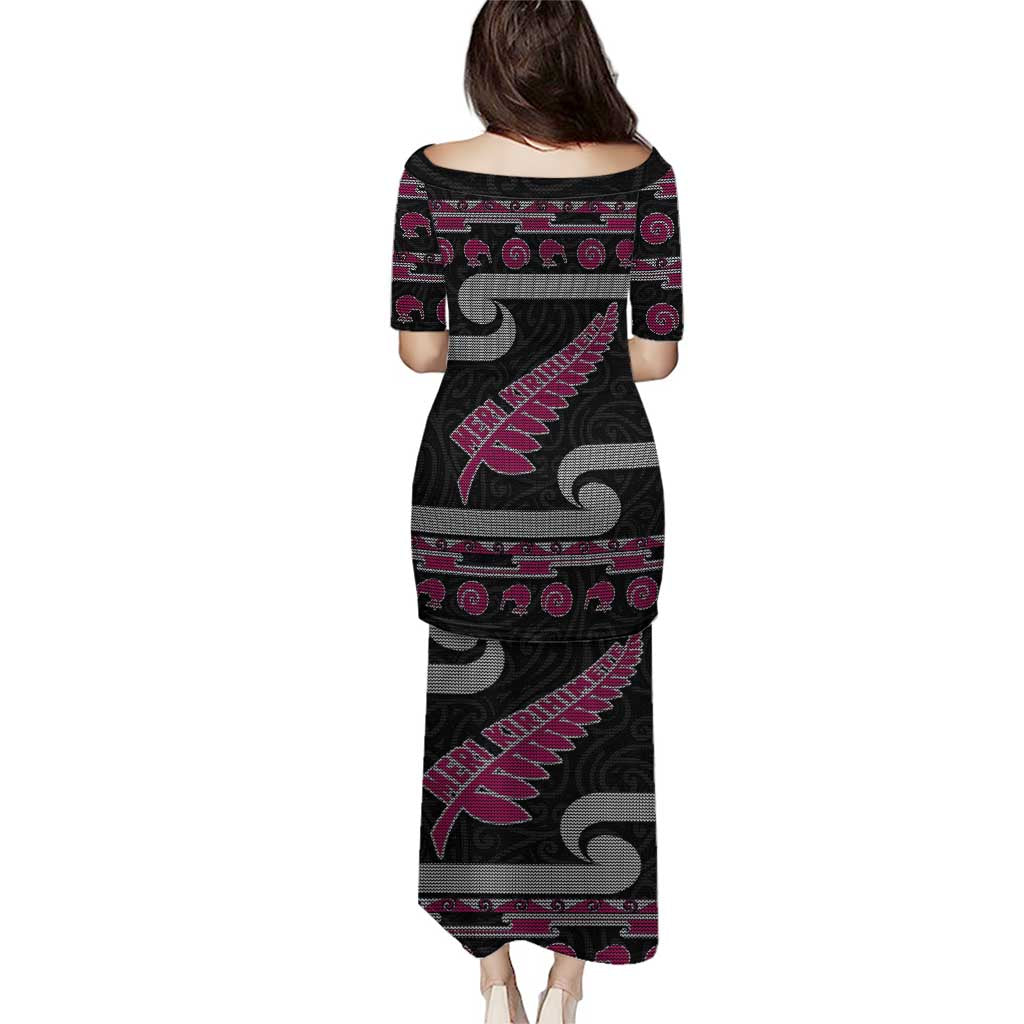 New Zealand Christmas Puletasi Meri Kirihimete Silver Fern Knit Style Pink Color LT03 - Polynesian Pride
