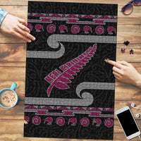 New Zealand Christmas Puzzle Meri Kirihimete Silver Fern Knit Style Pink Color - Polynesian Pride